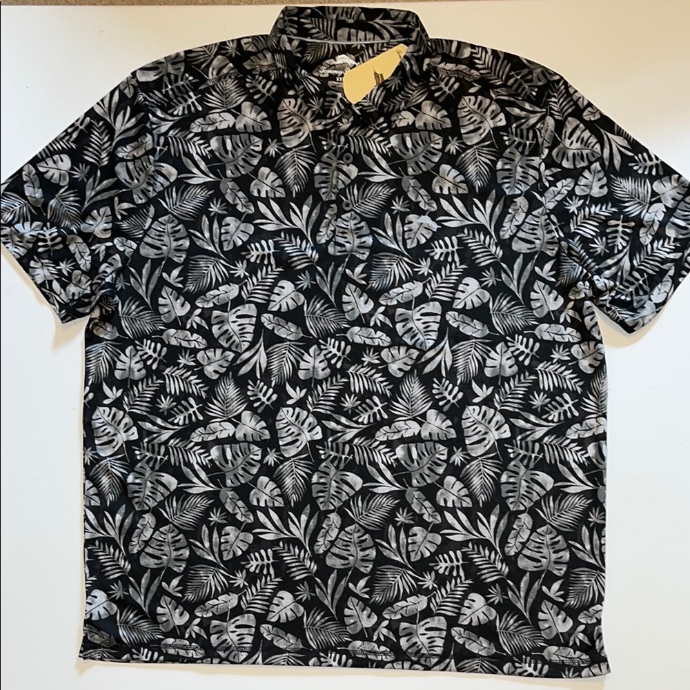 Tommy Bahama Polo Palm Fronds Tread Gray  Shirt Men's XXL 2XL NWT $110